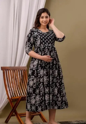 Krishna Enterprises Women Fit and Flare Black Midi/Calf Length Dress
