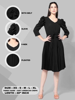 LN FASHION Women Fit and Flare Black Dress