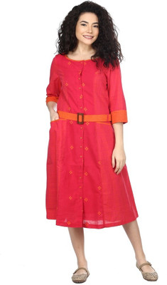 Aphe Fashion Women Gown Red Midi/Calf Length Dress