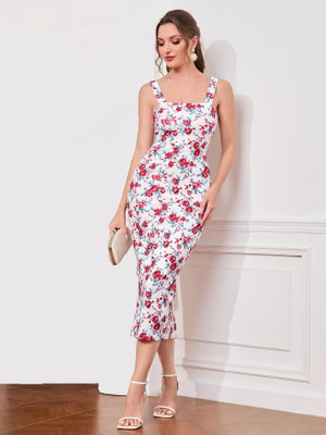xwager Women Bodycon White Midi/Calf Length Dress