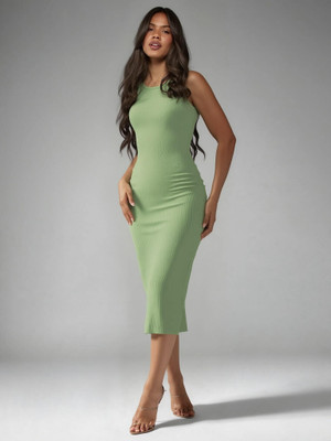 Dwarros Women Bodycon Light Green Midi/Calf Length Dress