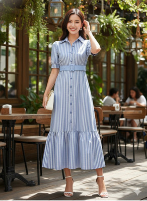 Belvik Women A-line Blue Midi/Calf Length Dress