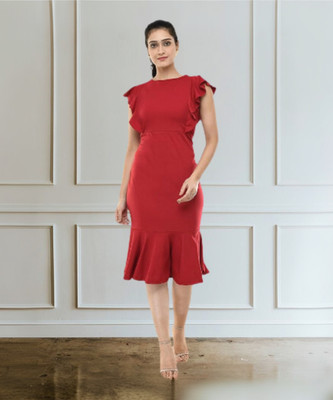 NEYSA Women Fit and Flare Red Maxi/Full Length Dress