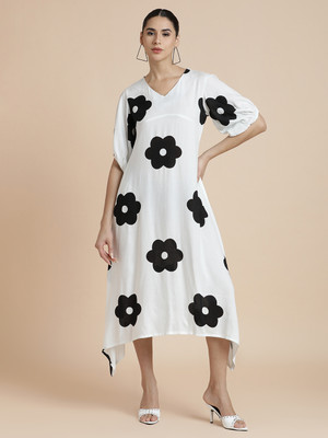 Black & Blah Blah Women A-line White Midi/Calf Length Dress