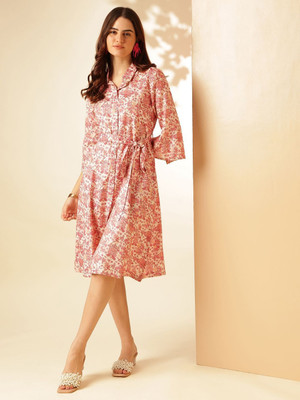 ANOUK Women A-line Pink Above Knee/Mid Thigh Length Dress