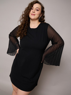 SASSAFRAS Curve Women Shift Black Above Knee/Mid Thigh Length Dress