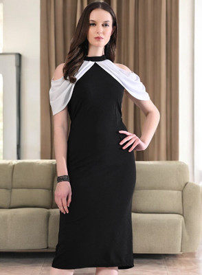 Moshe Women Bodycon Black Midi/Calf Length Dress