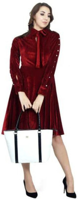 ELCHIC Women Fit and Flare Red Above Knee/Mid Thigh Length Dress