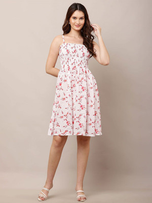 Moda Rapido Women A-line White Knee Length Dress