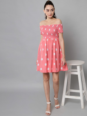 Emeros Women Gathered Pink Knee Length Dress