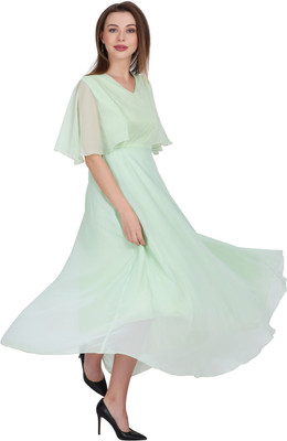 MUZUN Women A-line Light Green Maxi/Full Length Dress