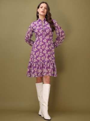 PURVAJA Women Fit and Flare Purple Mini/Short Dress