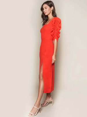 My urban attire Women A-line Red Midi/Calf Length Dress