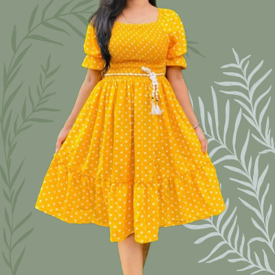 BuyUniqueFashion Women Fit and Flare Yellow Midi/Calf Length Dress
