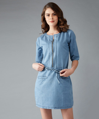 DOLCE CRUDO Women Sheath Blue Above Knee/Mid Thigh Length Dress
