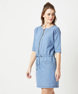Miss Chase Women Shift Blue Midi/Calf Length Dress