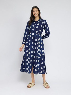 Pink Fort Women A-line Dark Blue Midi/Calf Length Dress