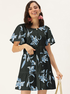 Dressberry Women A-line Black Above Knee/Mid Thigh Length Dress
