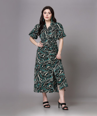 AAYU Women A-line Multicolor Midi/Calf Length Dress