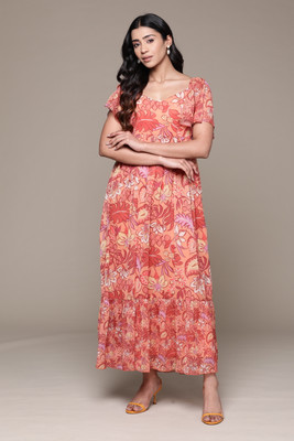 aarke Ritu Kumar Women Fit and Flare Orange Maxi/Full Length Dress