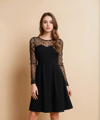 Oooh Lady Fashion Women Fit and Flare Black Knee Length Dress
