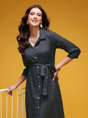 HERE&NOW Women A-line Blue Below Knee Dress