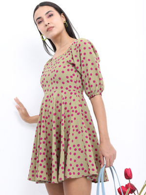 KETCH Women Skater Green Above Knee/Mid Thigh Length Dress
