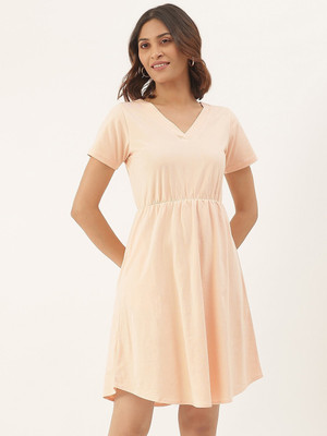 BRINNS Women Fit and Flare Pink Above Knee/Mid Thigh Length Dress