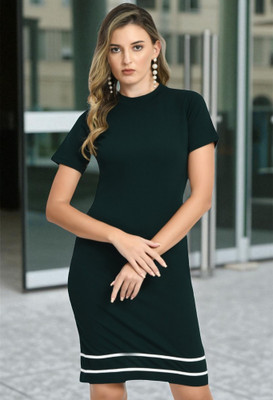SAKSHI TRADER Women Bodycon Black Midi/Calf Length Dress