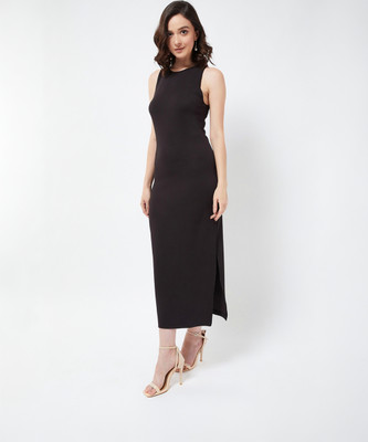 COLOR CAPITAL Women Bodycon Black Midi/Calf Length Dress