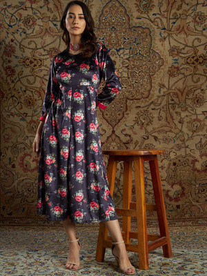 Shae by SASSAFRAS Women A-line Dark Blue Midi/Calf Length Dress