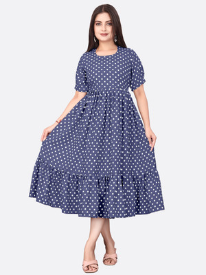 HIT FASHION HUB Women Fit and Flare Blue Midi/Calf Length Dress