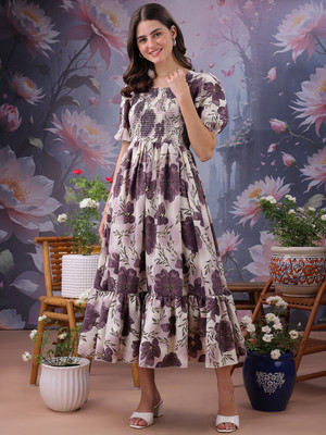 Deklook Women Fit and Flare Purple Maxi/Full Length Dress
