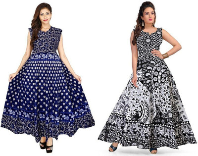 RADHA RANI COLLECTION Women A-line Multicolor Maxi/Full Length Dress