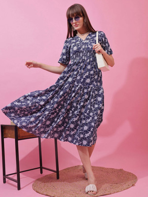 Honky Tonky Women Fit and Flare Blue Midi/Calf Length Dress