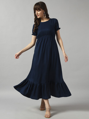 Raiyani Enterprise Women Fit and Flare Blue Maxi/Full Length Dress