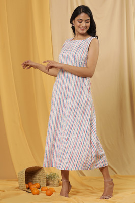 W Women A-line White, Pink, Blue Midi/Calf Length Dress