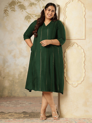 Amydus Women A-line Green Midi/Calf Length Dress