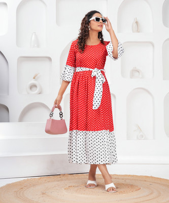 Oh Mi Dios Women A-line Red Midi/Calf Length Dress