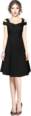 Dhruvil Impex Women Fit and Flare Black Knee Length Dress