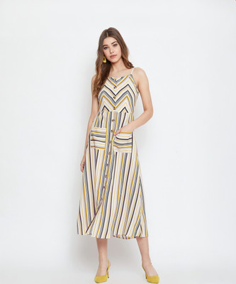 Berrylush Women A-line Multicolor Midi/Calf Length Dress