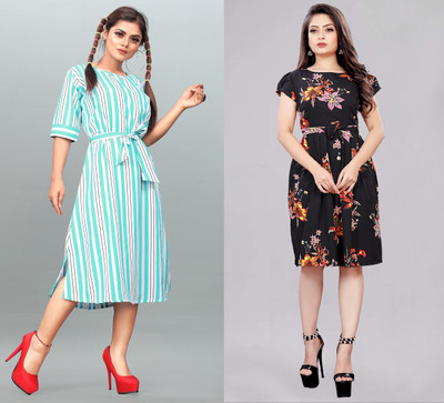 maruti fab Women Fit and Flare Multicolor Knee Length Dress