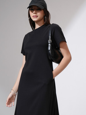 Tokyo Talkies Women A-line Black Midi/Calf Length Dress