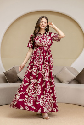 METRONAUT Women A-line Maroon Maxi/Full Length Dress