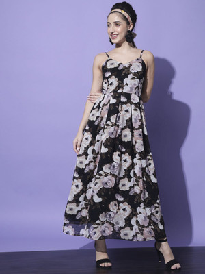 Moda Rapido Women Fit and Flare Multicolor Maxi/Full Length Dress
