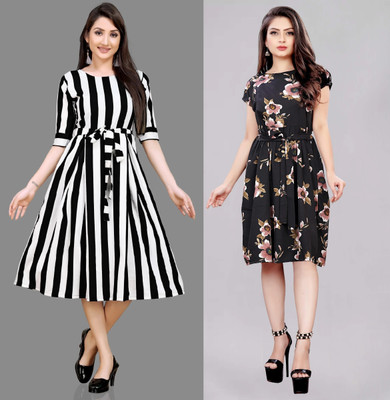 maruti fab Women Skater Multicolor Midi/Calf Length Dress