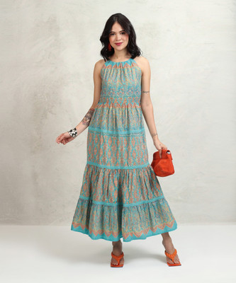 Vishudh Women Maxi Blue Full Length Dress
