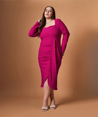 SASSAFRAS Curve Women Bodycon Pink Midi/Calf Length Dress