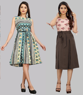 maruti fab Women Fit and Flare Brown Knee Length Dress