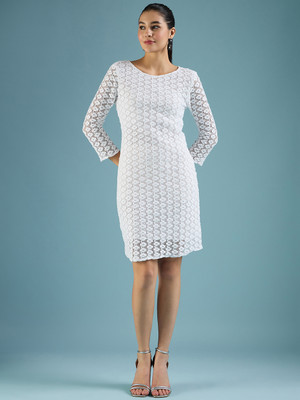 Dressberry Women Sheath White Above Knee/Mid Thigh Length Dress